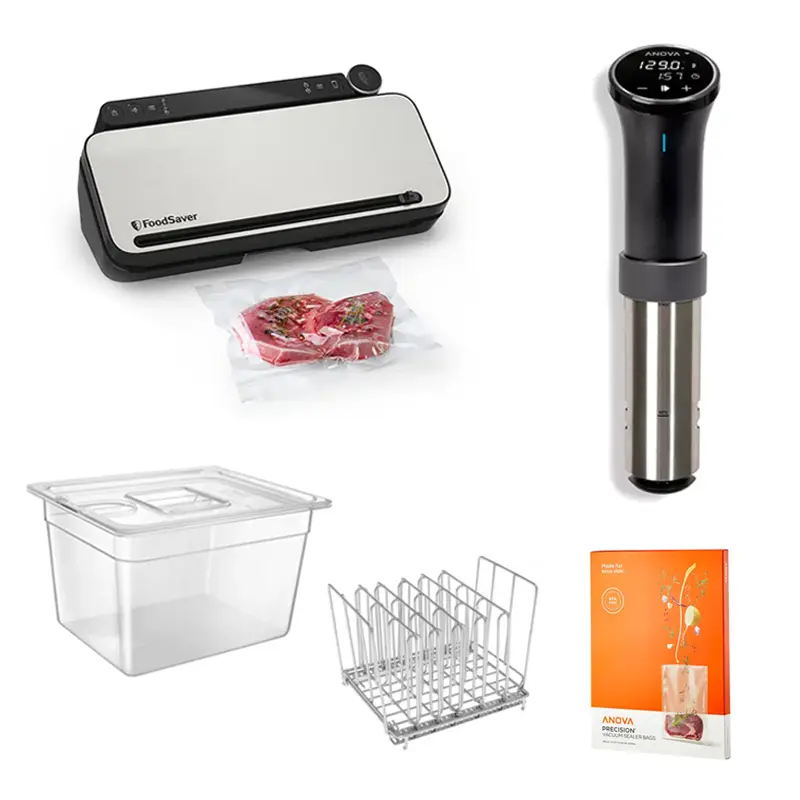 באנדל נובמבר 03 - Anova Precision Cooker 3.0 + מכשיר וואקום VS3190 FoodSaver + מיכל 11 ליטר + מכסה + מארז שקיות + מעמד נתחים קטן