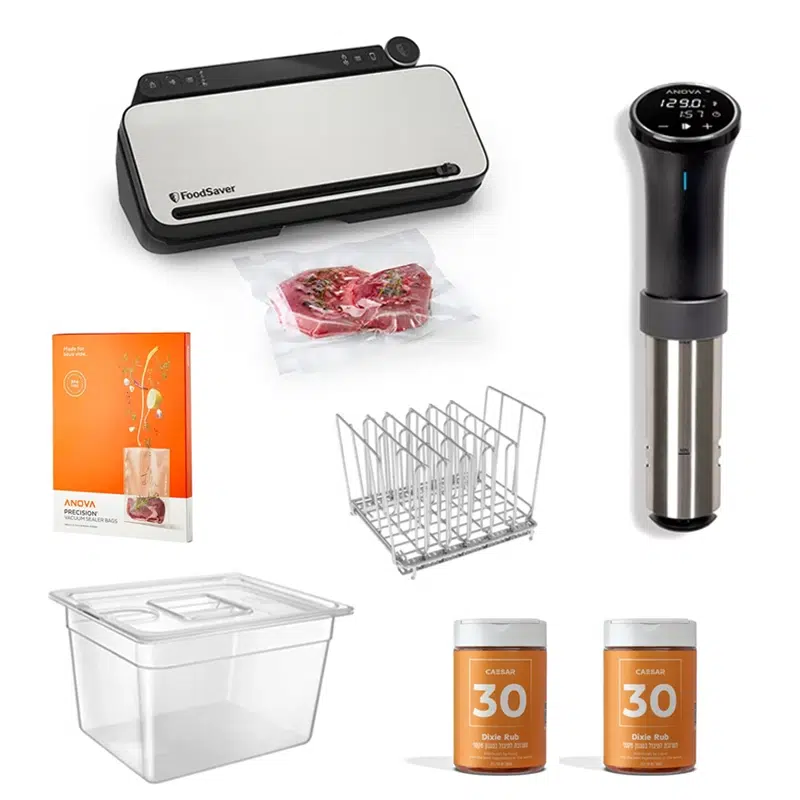 באנדל נובמבר 03 - Anova Precision Cooker 3.0 + מכשיר וואקום VS3190 FoodSaver + מיכל 11 ליטר + מכסה + מארז שקיות + מעמד נתחים קטן