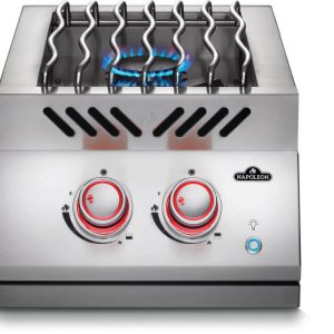 BIB12RTPSS-Web-Gallery-03-Built-in-700-BIB12RT-DropIn-Burner-Prod-Str-burner-on-Red-lit-knob